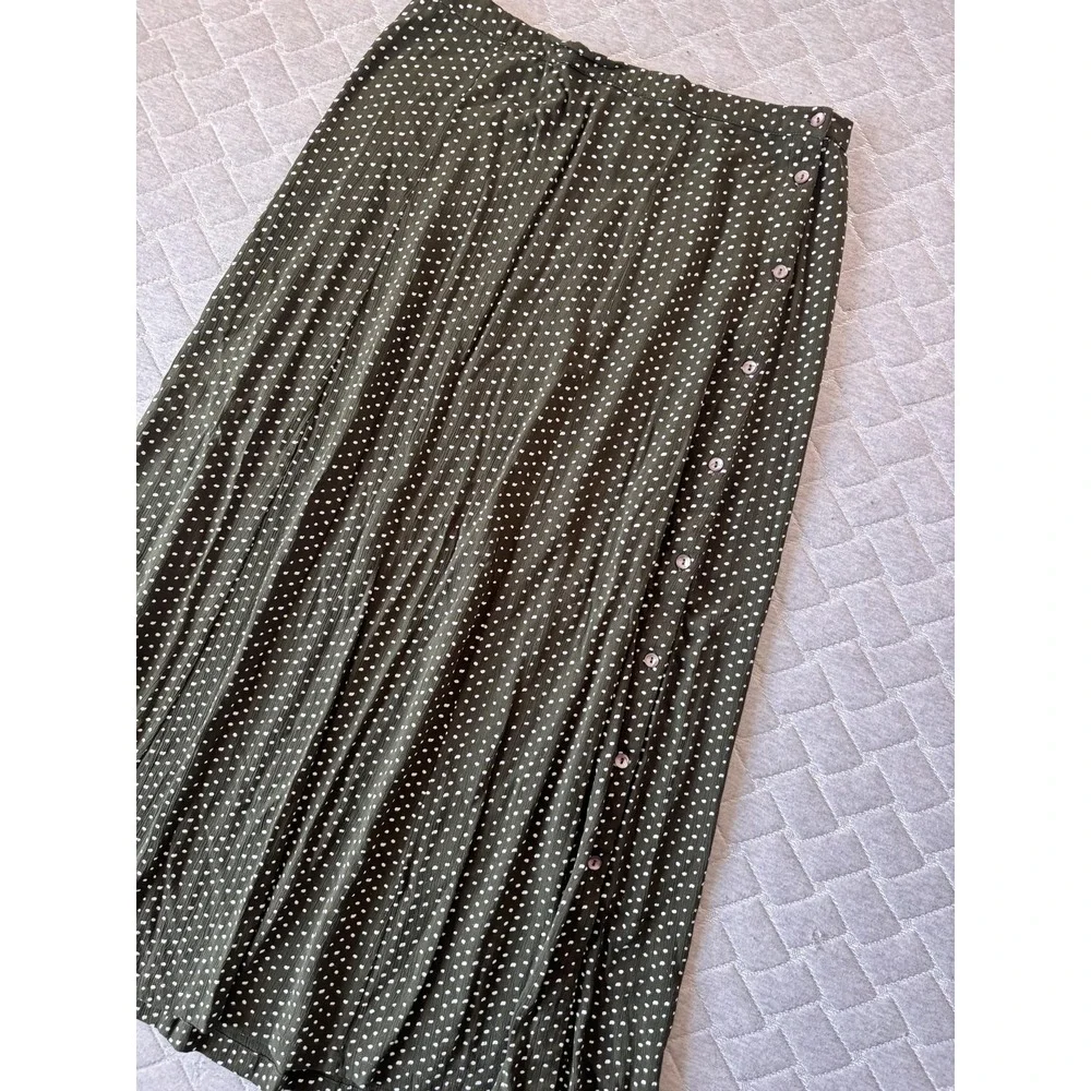 April Cornell Skirt Set Womens Medium Large Green Polka Dot Button Front Midi